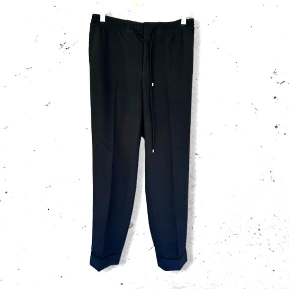 Club Monaco Pants Cuffed Pleated Elastic Waistband Back‎ Pocket Black W US 6 - Picture 1 of 8